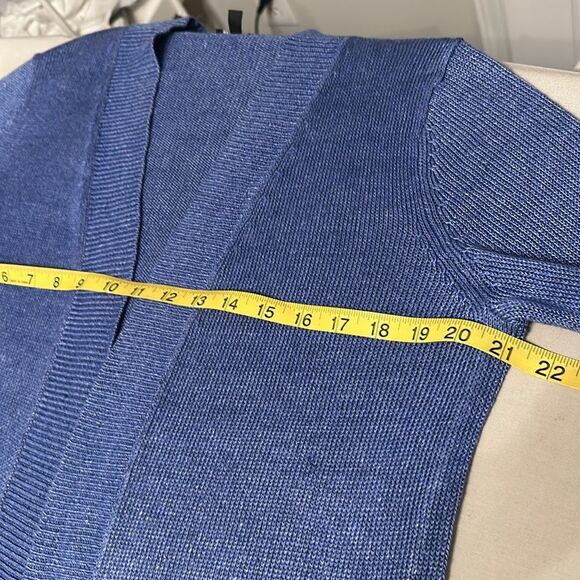 Talbots Petites 100% Linen Open Front Cardigan Sweater Blue Coastal MP - Picture 7 of 8